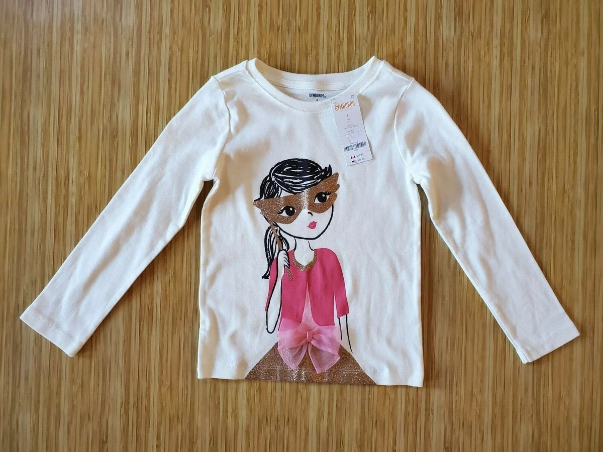 GYMBOREE Girls sz 5 Long Sleeve Cream Shirt Gold Sparkly Mask Girl Pink Bow  NWT