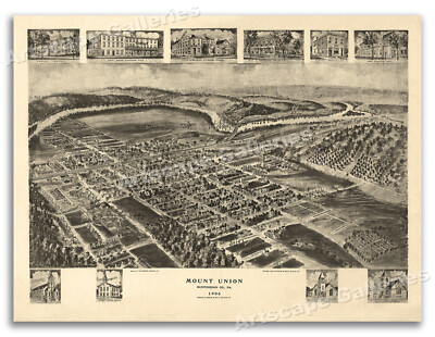 1906 Mount Union Pennsylvania Vintage Old Panoramic City Map - 24x32