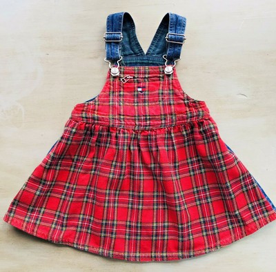 Tommy Hilfiger Toddler Girl 18-24 Mo Overall Denim Dress Jumper Plaid Christmas | eBay
