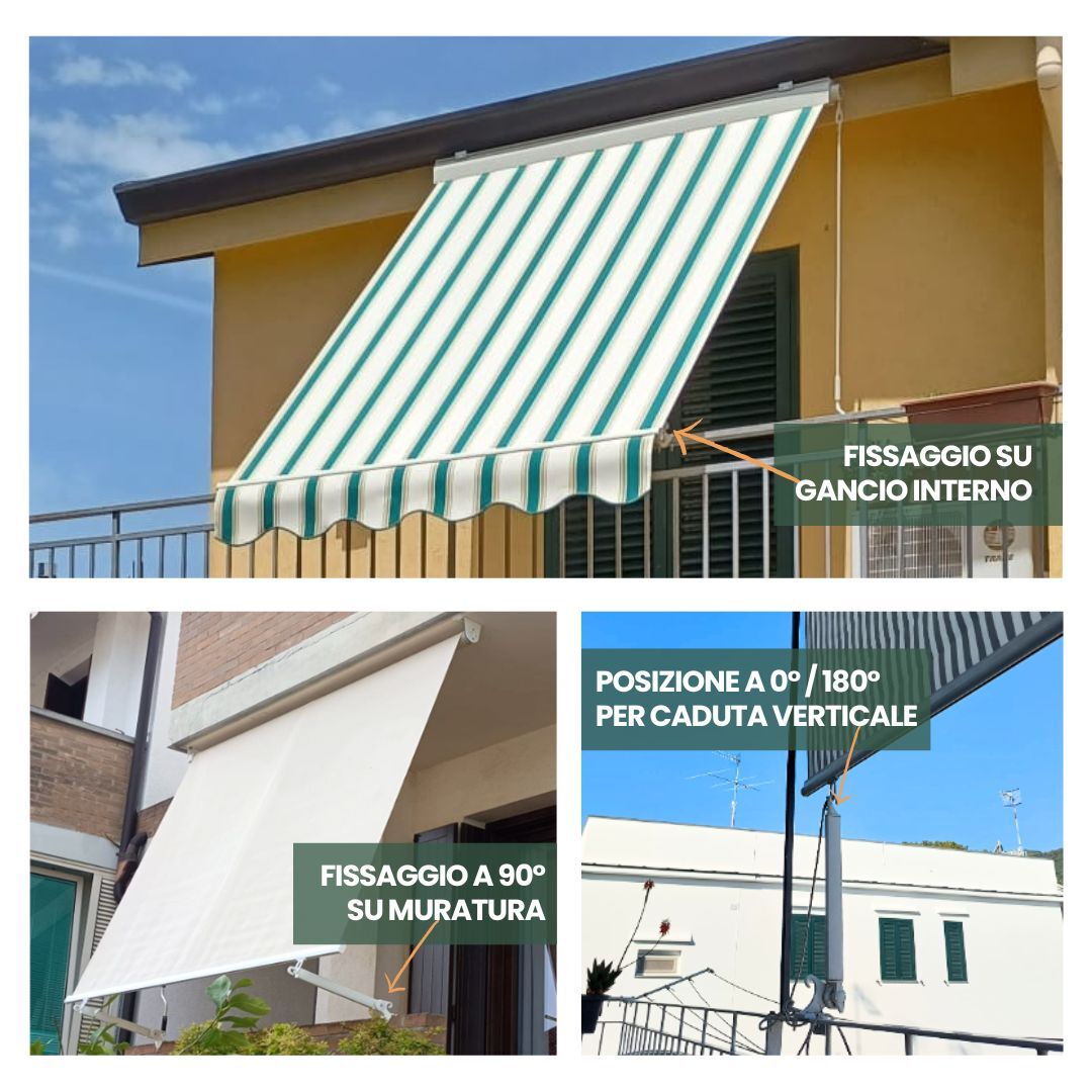 Braccetti Per Tende TENDAGGIMANIA Da Sole A Caduta Esterne In PVC - Colore Bianco - Misura 50 Cm - 1 Coppia Di Braccetti Tenda Regolabili Fino A 180u00b0 4 Viti Autoforanti - Foto 3