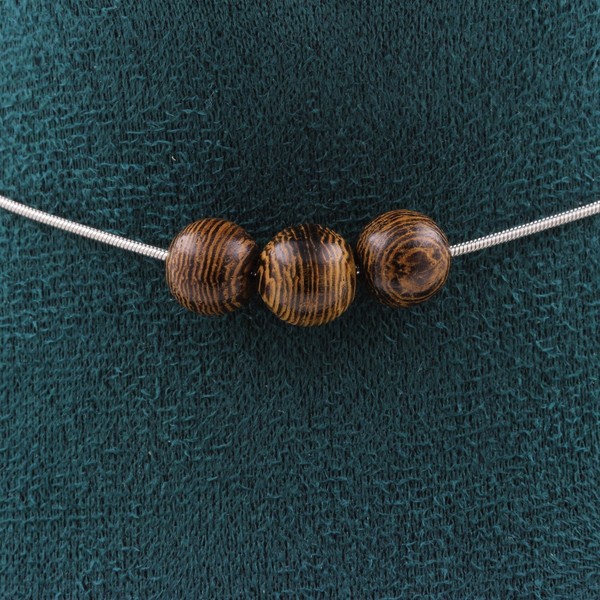 Halskette 3 Perlen Holz 8 Mm. Kette Aus Edelstahl Halskette Frauen, MäNner.-image