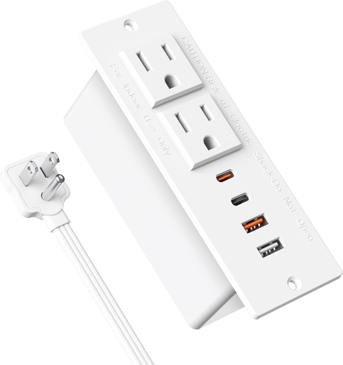 Recessed Power Strip with 30W USB C,Ultra Thin Flat Plug 6FT Cord, White