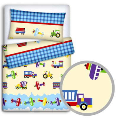BABY BETTWÄSCHE PASSFORM KINDERBETT SET 70x80cm KISSENBEZUG BETTBEZUG 2-TEILIG LKW