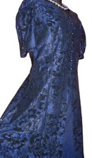Crealine De Daxon Vintage Navy Blue Metallic Puff Sleeve Retro Prom Dress Uk 20