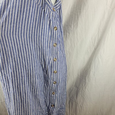 FOR CYNTHIA Linen Blend Dress Blue & White Stripe Dress w/Pockets Medium |  eBay