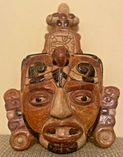 Vintage Wall Art Tribal Mask Native Clay Pottery Handmade 13.5"x10" Mesoamerica