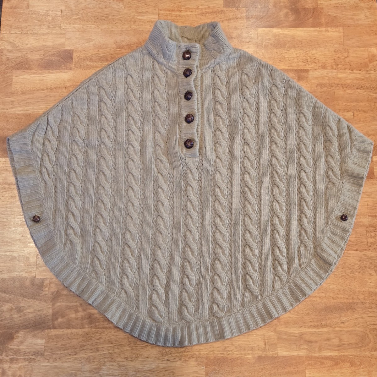 Massimo Dutti Cape Poncho Pullover Wool Angora Cashmere Cableknit Sz S/30  Brown