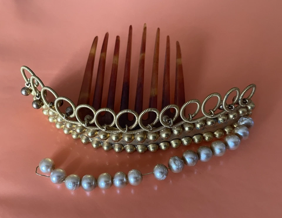 VINTAGE Peigne à chignon façon écaille décor perles - Photo 3/4
