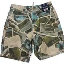 New Caribbean Joe Dark Olive Ocean Scene Swim Trunks Inside Pocket UPF 50