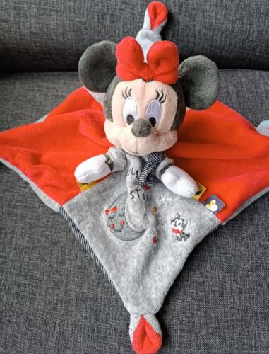 251🌟Doudou plat Minnie Mouse rouge gris raye hello star lune chat disney baby - Zdjęcie 1 z 4
