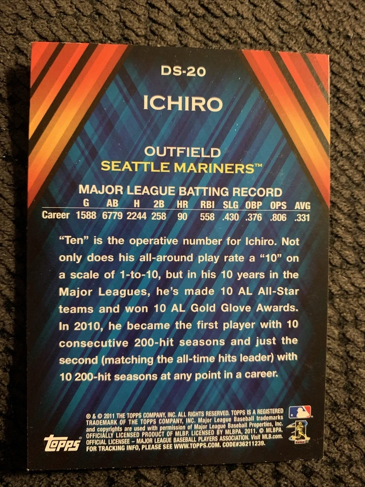 2011 Topps - Diamond Stars #DS-20 Ichiro Suzuki Centered Nice Sharp Corners - Image 4 of 4