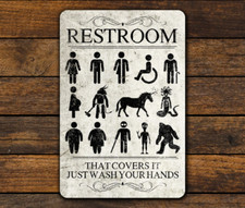 Restroom Antiqued-Style Funny Metal Door Sign