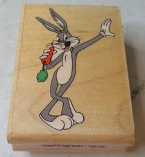 Rubber Stampede Looney Tunes Buggs Bunny Rubber Stamp 001-D GUC Wood Base 1992