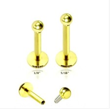 16G 1/4" GOLD STEEL 2mm BALL INTERNALLY THREADED EAR LABRET HELIX TRAGUS STUD