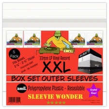XXL Box Set Sleeves (x5) 2mil Clear + Seal Up Fits 2-1/8 - 2-7/8" Thick - 33rpm
