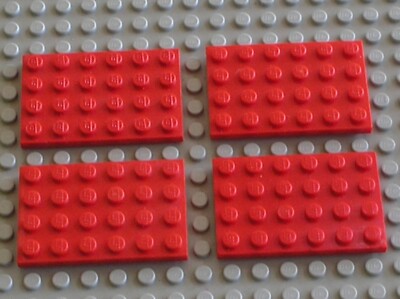 4 x Lego Platte rot rote Platte 4x6 Ref 3032 Set 10227 8860 7720 8872 75240 6048