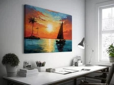 Tropical Sunset Sailing Wall Art Canvas Unframed Print Art