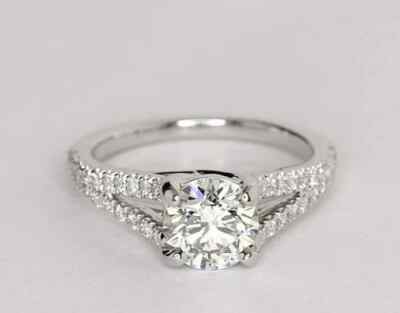 1.49 Ct Round Cut Real Moissanite Engagement Ring 14K Solid White Gold Size ALL