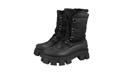 PRADA MONOLITH SHEEPSKIN WINTER BOOTS 2UE014 BLACK NYLON NEW 9 43 43.5