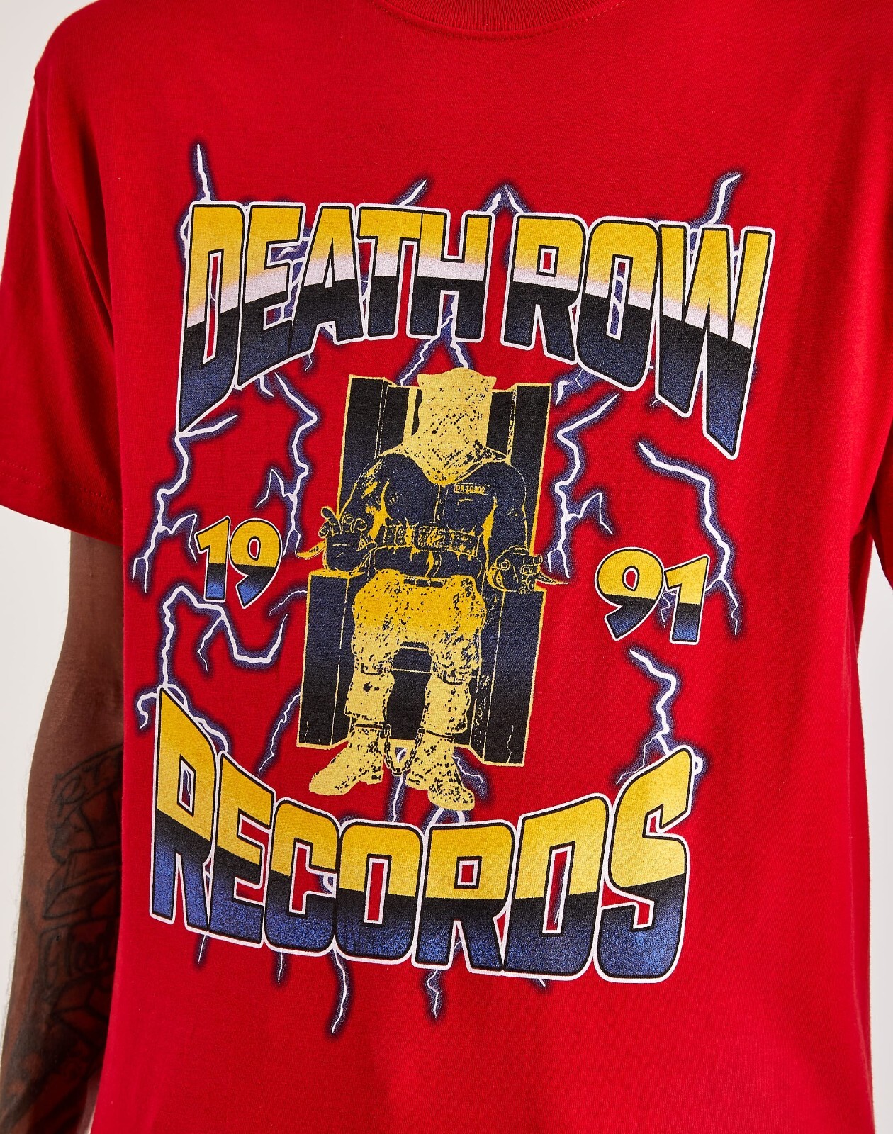 FILA T shirt rap manica corta sedia elettrica Death row records 1991 rossa uomo XL