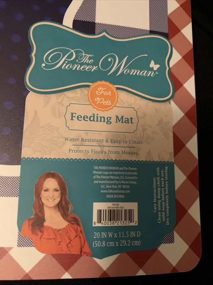 Pioneer Woman Pet Feeding Mat W/Large Bowl “DIG IN” Charming Checkers - Image 3 of 4