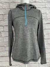 Z By Zella M Gray Pullover Top 1/2 Zip Hooded Activewear Thumbholes Running Yoga