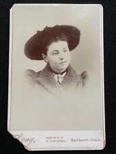 Sanborn Iowa IA Pretty Woman With Hat O’Brien Co. Antique Cabinet Photo