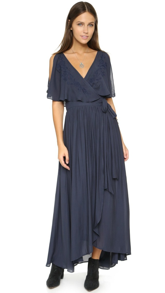 $148 FREE PEOPLE Blue Fiona Maxi Wrap Dress  | eBay