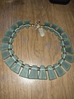 Teri Pelio Artisan Statement Necklace Sea Glass Aqua Green Matte Brass Chunky — photo 5