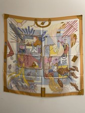 Herm s 90 Silk Scarf Bagages Main Rosa Maria Unda Souki Vert Amande FS NY