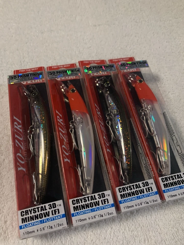 (LOT OF 4) YO-ZURI CRYSTAL 3D PRIZM MINNOW 110mm. 1/2oz. MULTIPLE COLORS NIP - Image 2 of 3