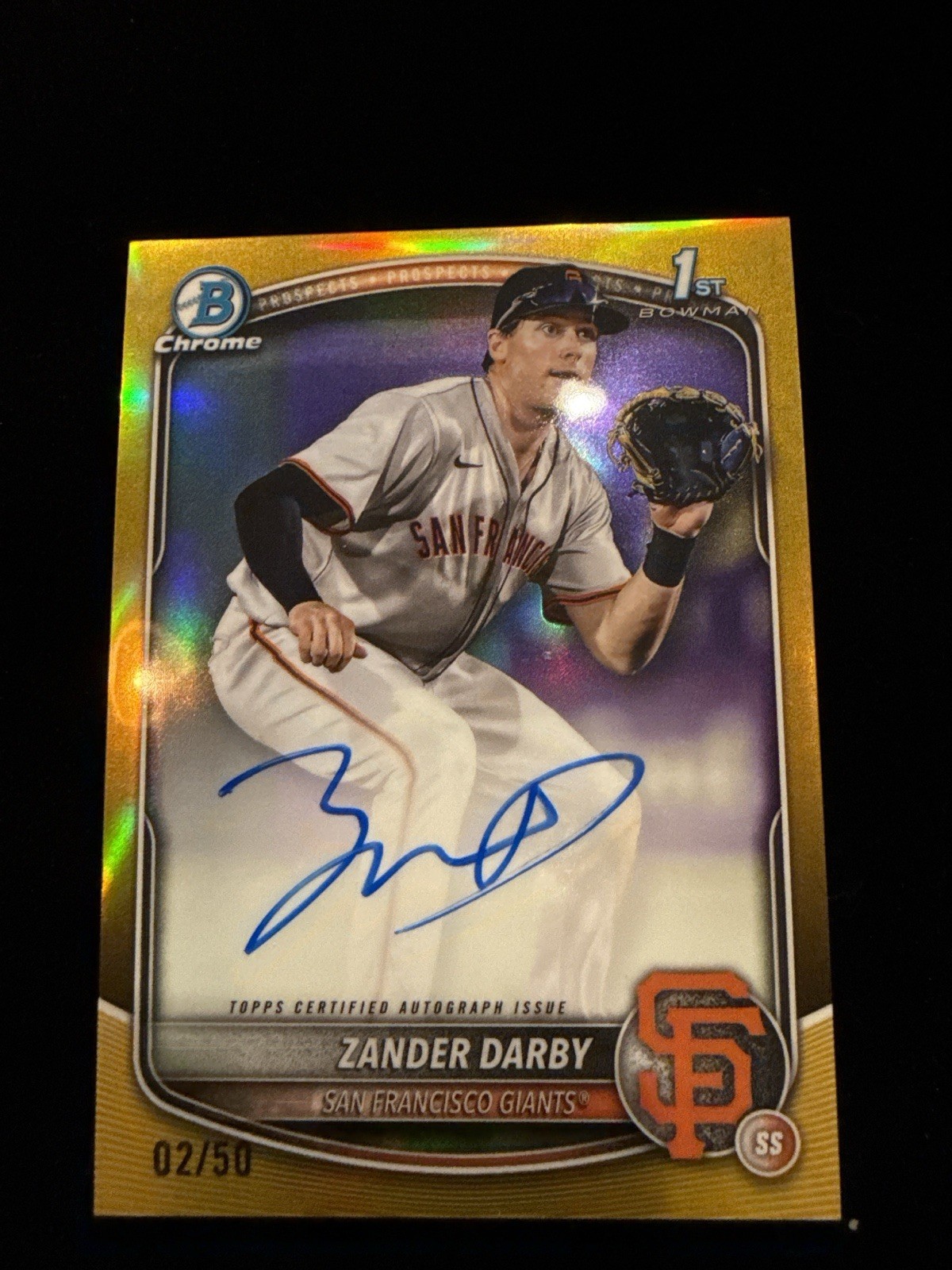 2025 Bowman Chrome Zander Darby 1st Bowman Gold Refractor Auto /50 Giants CPA-ZD