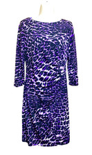 Coast Leopard Dress Womens UK12 Black Purple Print Ruched Stretch Party Occasion