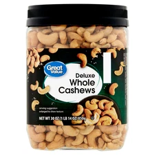 Great Value Deluxe Cashews, 30 ozm,Seasoned with sea salt for great taste