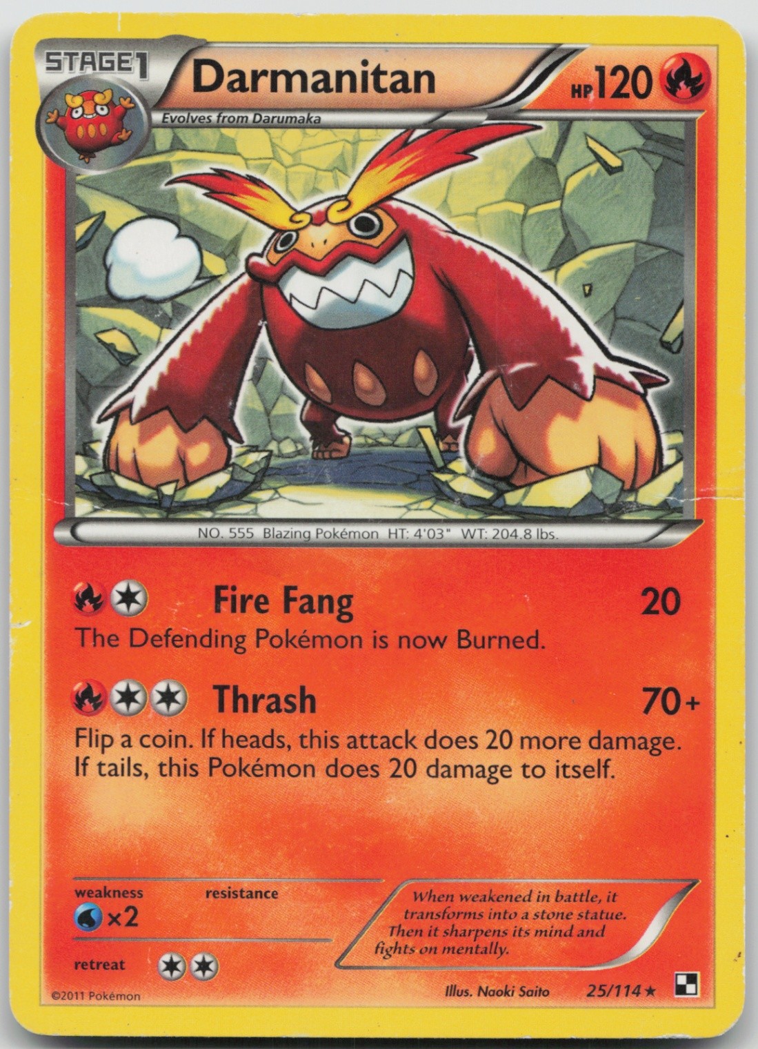 Darmanitan 25/114 Rare Black and White HP Normal