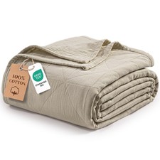 4Layer 100 Cotton Muslin Queen Size Blanket Khaki 90x90 Inch Cooling Gauze