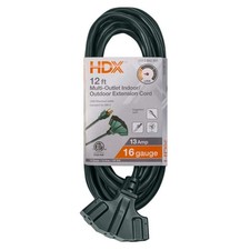 12 ft. 16/3 Light Duty Indoor/Outdoor Extension Cord with Multiple Outlet Triple