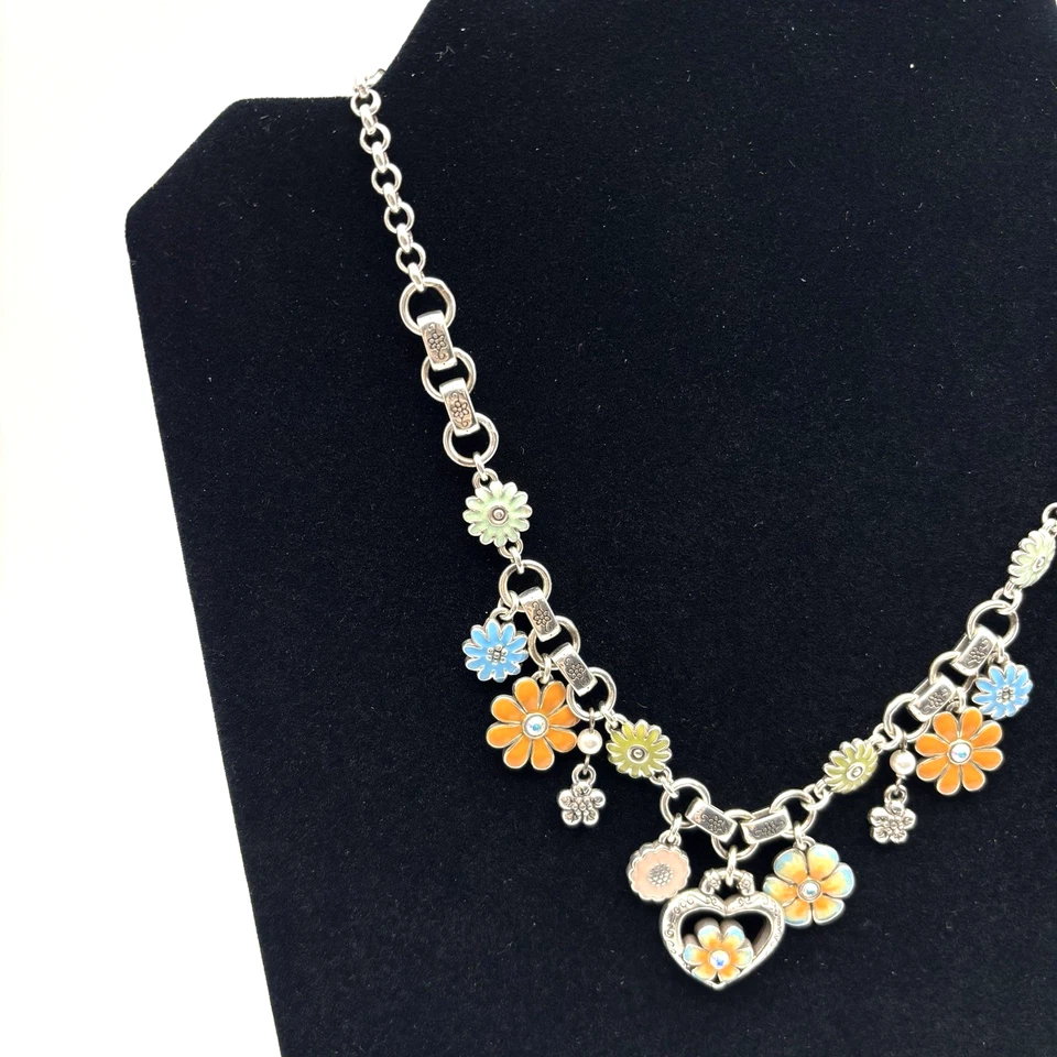 Collar reversible vintage Brighton Orchard Bloom plata esmalte flor 17" Foto 3 de 4