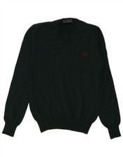 Fred Perry Mens V-Neck Jumper Sweater Medium Green Wool BU05