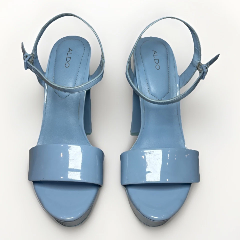 Sandalia Aldo Baby Azul "Kandie" Punta Abierta Plataforma Tacón EE. UU. Mujer Talla 7 Foto 3 de 4