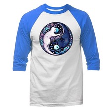 Image of Yin Yang Cat Moon Sun Celestial Mystical Night Day Art 3/4 Sleeve Raglan