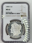 1890-S $1 Morgan Silver Dollar NGC MS62 Dmpl Obverse