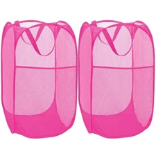 2 Pack Sturdy Mesh Pop up Laundry Hamper Basket with Side 2 pack 2 x Blush