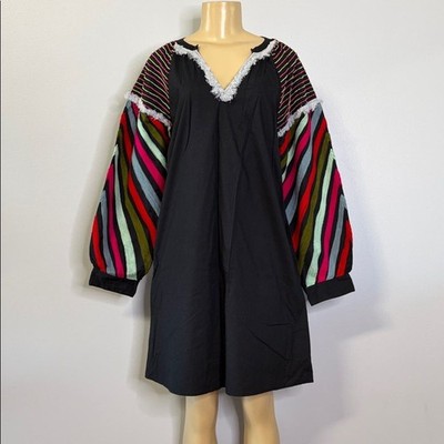 Antropologie Chantik Embellished Colorful Striped Sleeve Dress Size M