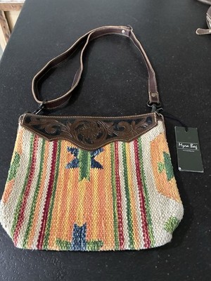 Myra Bag Boho Hand Tooled bag canvas & Genuine leather s-3059