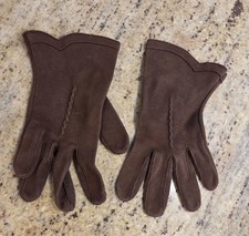 Vintage Womens Size S/M Brown Cotton Formal Gloves Costume Holes 