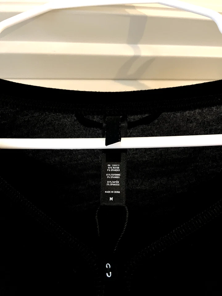 SKIMS Mujer Dormir Henley Manga Larga Mini Vestido Camisón Negro Talla Mediana Foto 3 de 4