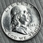 1948 Ben Franklin Half Dollar With Full Bell Lines. 90 % SILVER BRILLIANT COIN