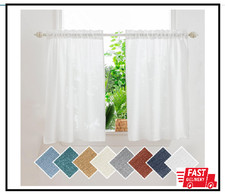 White Kitchen Tier Curtains 24 Inches Length Linen Textured Short Curtains Farmh