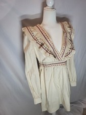 Forever 21 Women's Beige Dress With Ruffle Tribal Pattern V-Neck Top